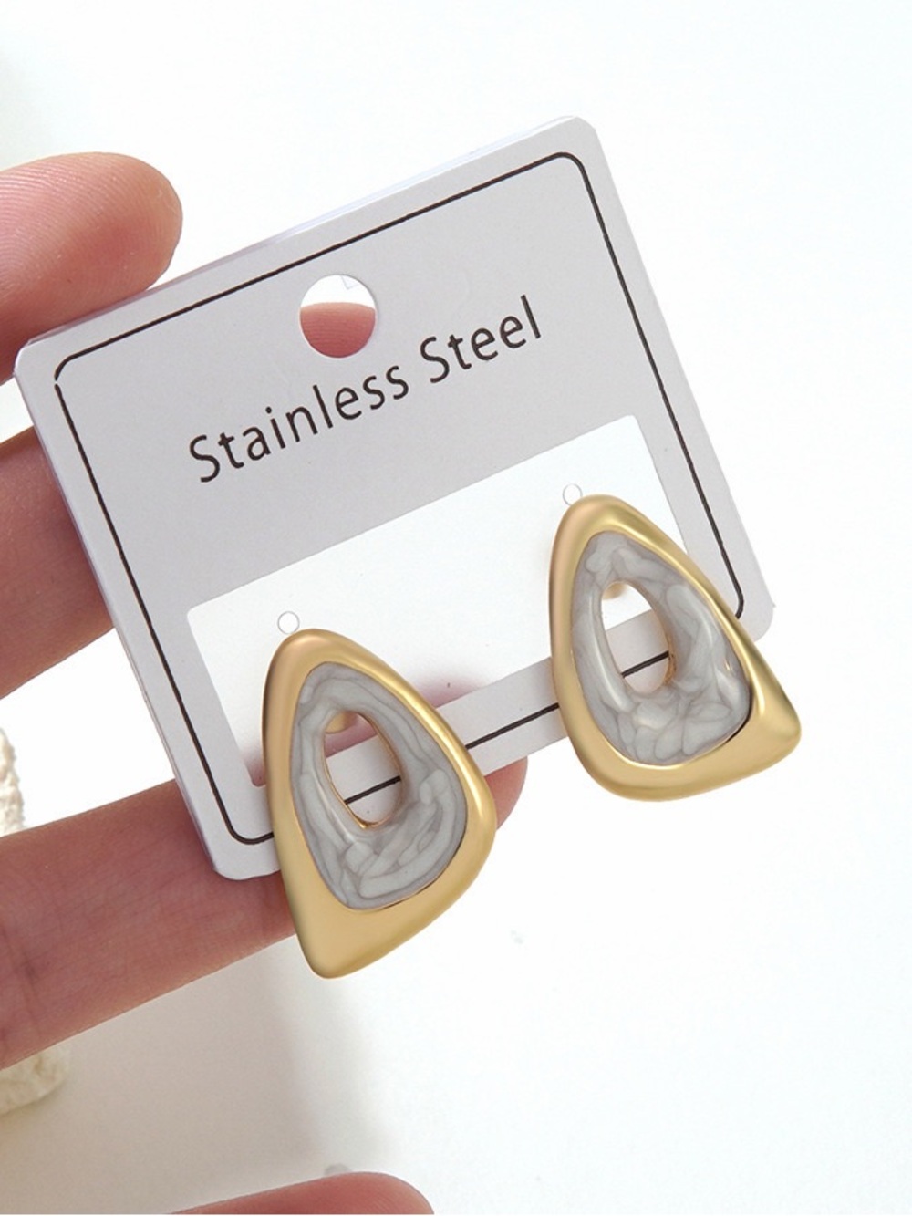 Gold & Marble Teardrop Statement Earrings